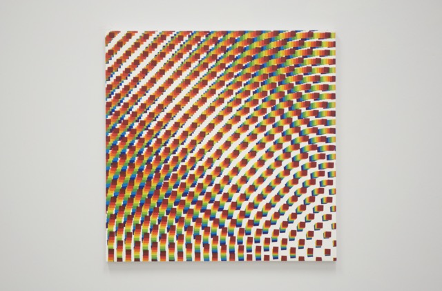 François Morellet, *10 trames de carrés réguliers pivotées sur l’angle*, 1970
Encre sérigraphique sur bois, 80 × 80 cm
Cholet, Estate François Morellet, 70017
Copyright : © Archives François Morellet / Adagp, Paris, 2026