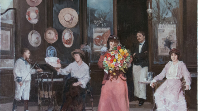 Le petit violoniste et la dame aux fleurs