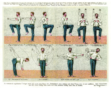 Exercices gymnastiques, dans: Friedrich Eduard Bilz: Das neue Naturheilverfahren, Dresden, Leipzig 1926, Zwischenblatt, Collection privée