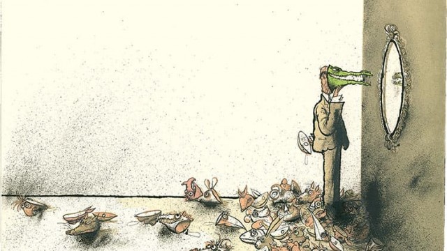 Ronald William Fordham Searle, Everyman, 1977
Museum Wilhelm Busch - Deutsches Museum für Karikatur und Zeichenkunst, prêt de la ville de Hanovre Leihgabe der Stadt Hannover © The Ronald Searle Cultural Trust Rire à pleines dents Aus vollem Halse lachen