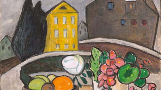 Gabriele Münter, Stillleben vor dem gelben Haus, 1953
Öl auf Leinwand, 46,5 x 54,5 cm, Gabriele Münter- und Johannes Eichner-Stiftung,
München © 2021, ProLitteris, Zürich