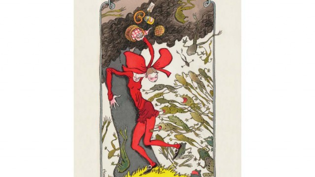 F’murrr, Für Tomi (En hommage à Tomi Ungerer, Le petit Chaperon rouge et les grenouilles), 2016, encre et lavis d’encres sur papier, 30 x 19 cm, Musée Tomi Ungerer, Strasbourg