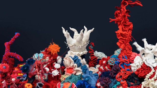 Detail of Baden-Baden Satellite Reef, part of the worldwide Crochet Coral Reef project by Christine and Margaret Wertheim and the Institute For Figuring