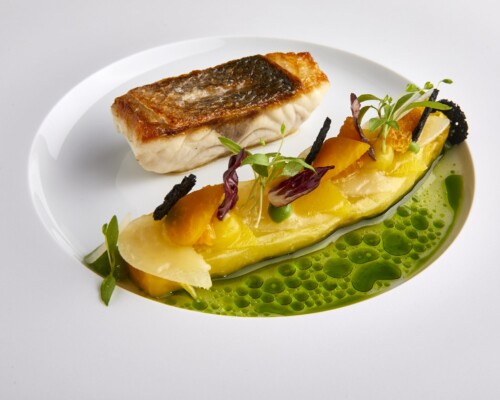 Lorenz Adlon Esszimmer, Menue, Wolfsbarsch