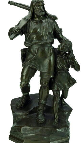 Bronze sculpté Guillaume Tell et son fils Walter, Richard Kissling, vers 1900. Collection DLM