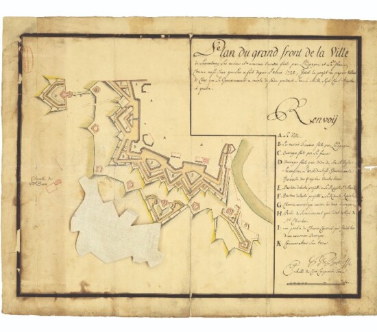 Simon de Bauffe, Plan du grand front de la ville Plan der Frontseite der
Stadt, 1734, AGR CPM 1643 Musée Dräi Eechelen