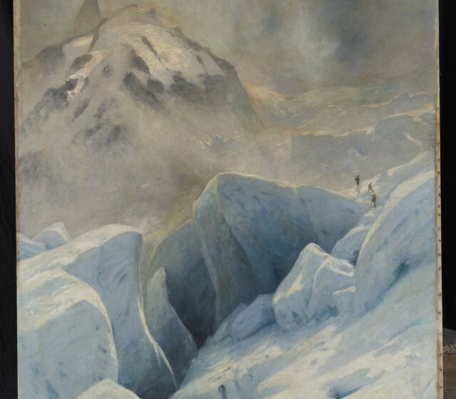 Gabriel Loppé ; (1825-1913) ; Dent du Géant et Glacier du Géant, avec trois ascensionnistes ; 1882 ; Chamonix, Association « Les Amis du Vieux Chamonix »