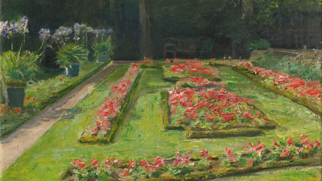 Max Liebermann, La Terrasse fleurie dans le jardin du Wannsee, vue vers le sud, 1921, huile sur toile, 48.5 × 70.5 cm, collection privée