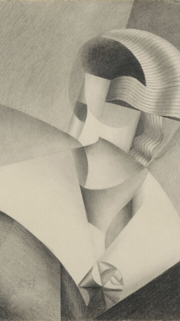 Marthe Donas, Kubistischer Kopf,1917, Bleistift auf Papier, 27,5 x 22 cm, Privatsammlung © Marthe Donas Foundation / VG Bild-Kunst, Bonn 2026, Foto: Cedric Verhelst