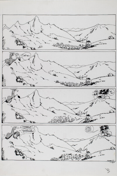 F’murrr (Richard Peyzaret, dit, Paris 1946- 2018), planche originale n° 102a pour l’album Hi-Yo c’est l’Echo, Le Génie des Alpages n° 6 (Dargaud, 1981), 1980. Fonds de dotation F’murrr au futur © Succession F’murrr /Dargaud. Photo : Musées de la Ville de Strasbourg