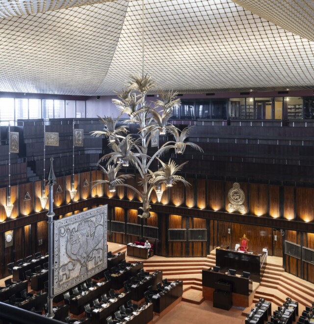 View of chamber interior, New Sri Lankan Parliament, Kotte, Sri Lanka. Photo: Iwan Baan,
2026, © Iwan Baan